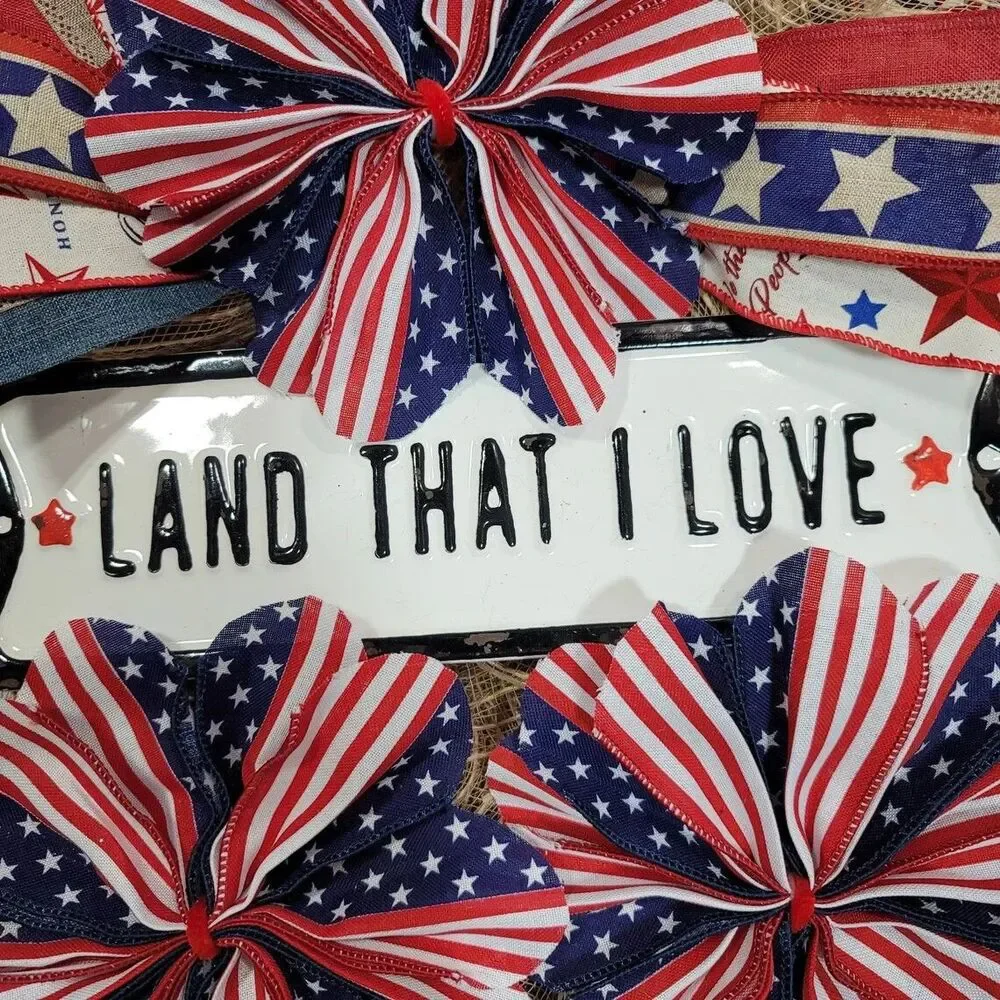 Patriotic Land That I Love Wreath, Pancake Wreath, 4th of July Front Door Wreath